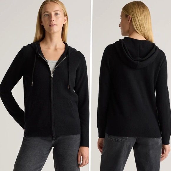 Quince Sweaters - QUINCE Mongolian Cashmere Full-Zip Hoodie In Black Size M